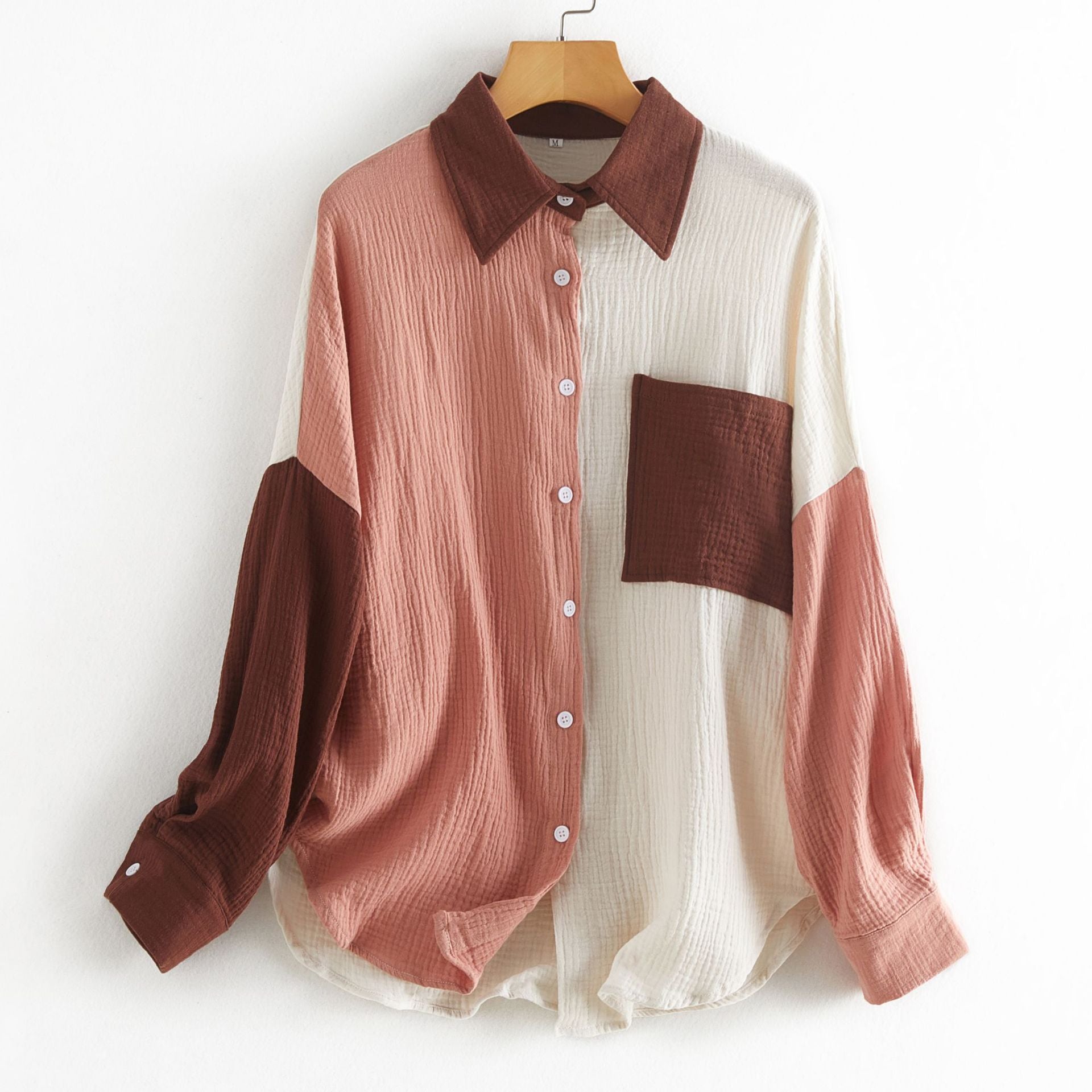 Turn Down Collar Long Sleeve Button Solid Shirt