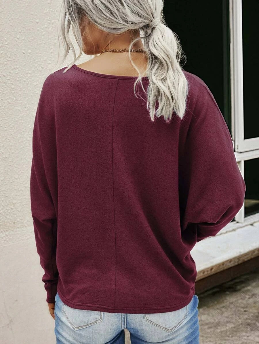 Casual Long Sleeve Round Neck Top Blouse