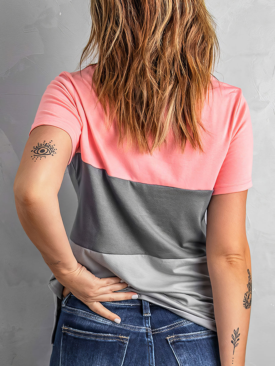 Women's T-Shirts Color Matching Loose Versatile Round Neck T-Shirt