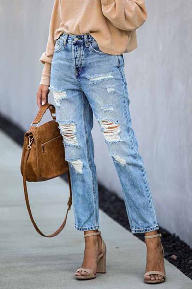 Mid Waist Ripped Jeans