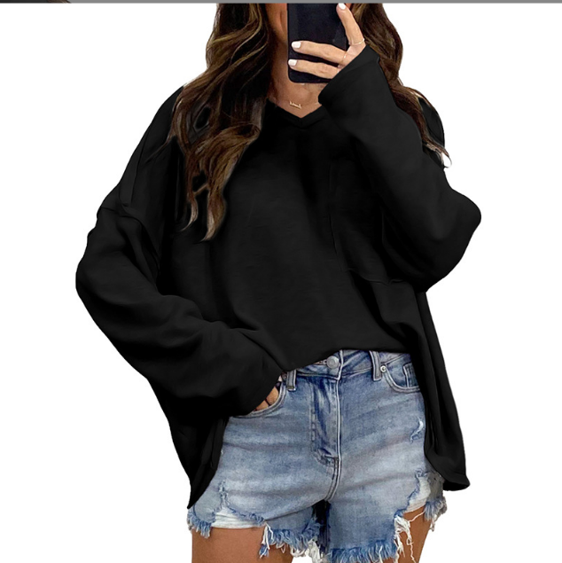 Loose Long Sleeve Solid Color Blouse Top