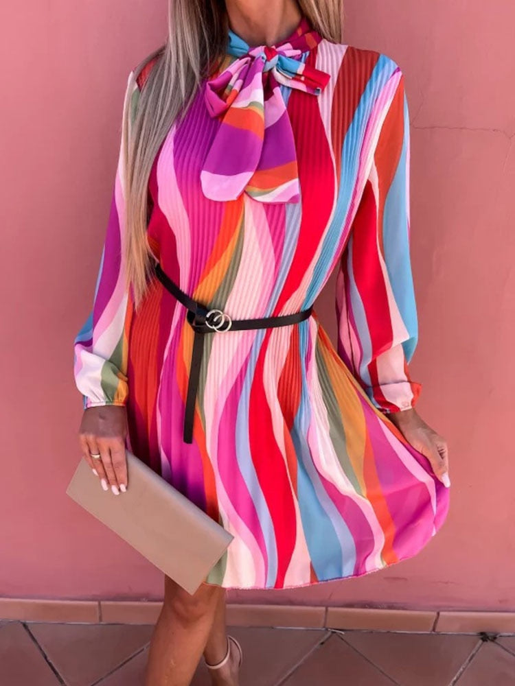 Casual Long Sleeve Colorful Loose Party Dress