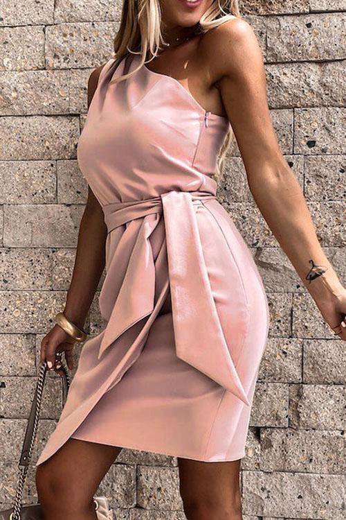Sleeveless Oblique Shoulder Irregular Tie Dress