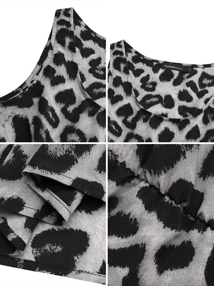 Casual Sexy Sleeveless Leopard Print Maxi Dress