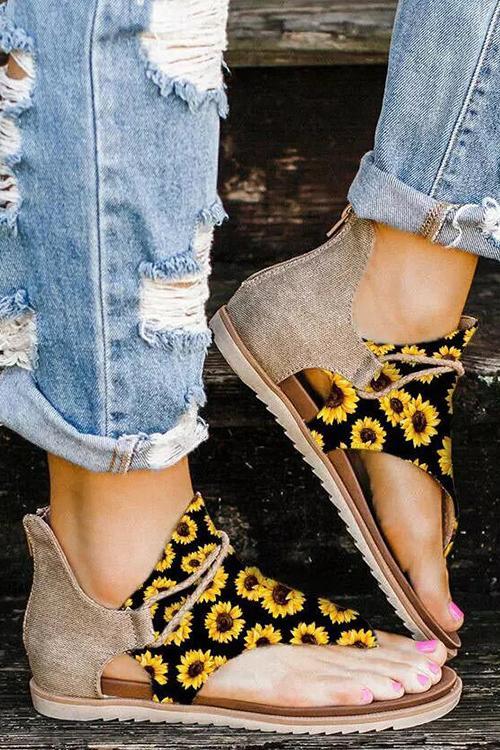 Lace-up Zip Flat Sandals