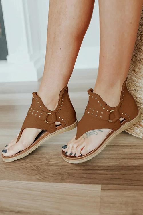 Buckle Flip-Flops Canvas Flat Heel Sandals