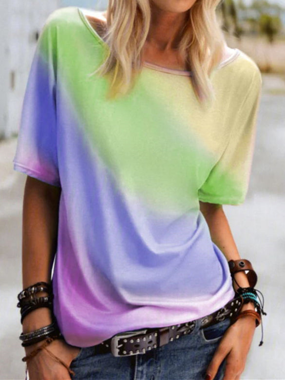 Women's T-Shirts Crewneck Rainbow Print Short Sleeve T-Shirt