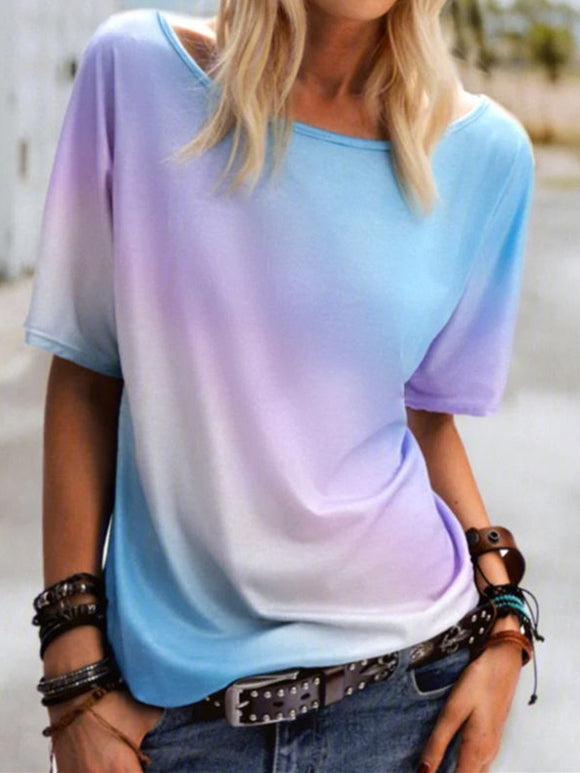 Women's T-Shirts Crewneck Rainbow Print Short Sleeve T-Shirt