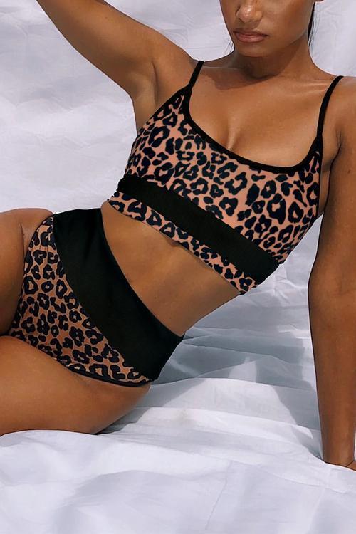 Leopard Patchwork High Waist Bikini Set
