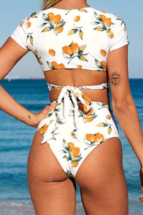 Lemon Cross Short Sleeve Bikini Set