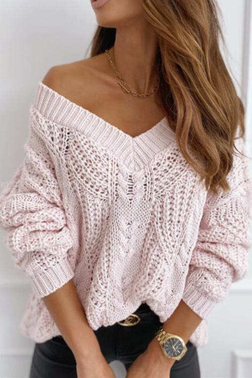 Hollow V Neck Loose Sweater