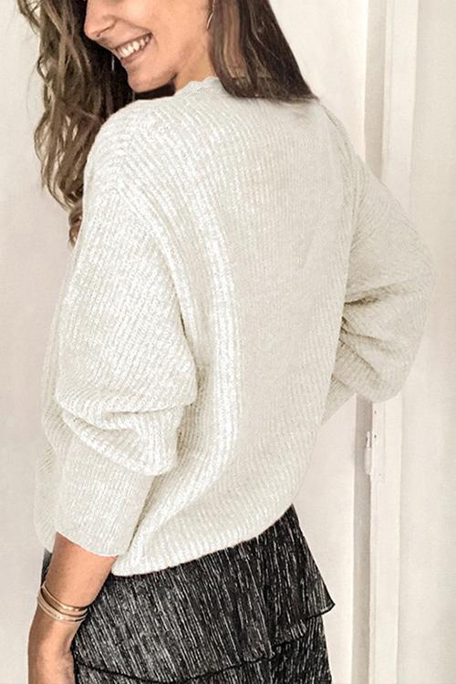 Lace V Neck Knit Button Sweater