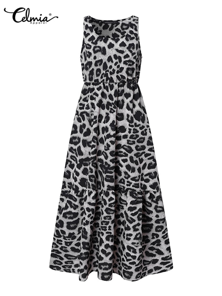Casual Sexy Sleeveless Leopard Print Maxi Dress