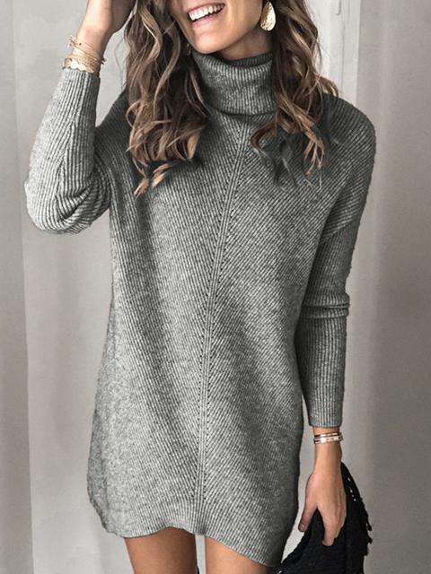 Solid Cable-knit Turtleneck Sweater Dress