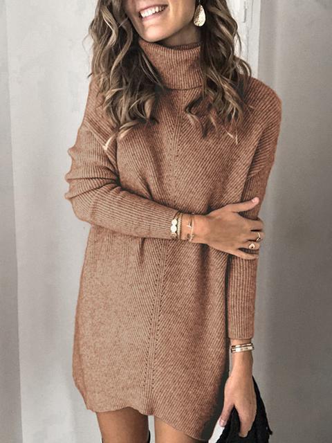Solid Cable-knit Turtleneck Sweater Dress