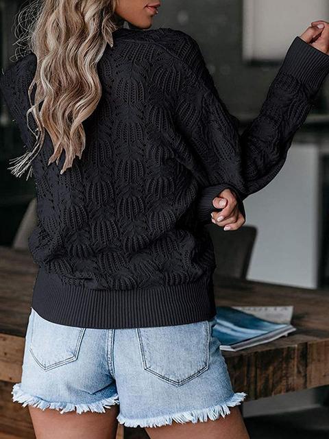 Solid Color Long-sleeved Hollow Knitted Sweatshirt