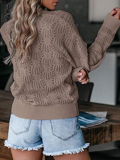 Solid Color Long-sleeved Hollow Knitted Sweatshirt