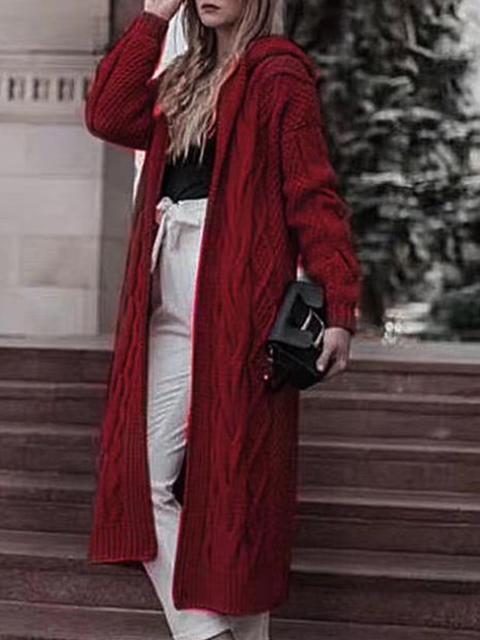 Solid Long Sleeve Hooded Sweaters Coat