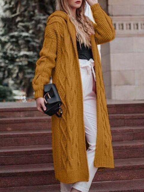 Solid Long Sleeve Hooded Sweaters Coat