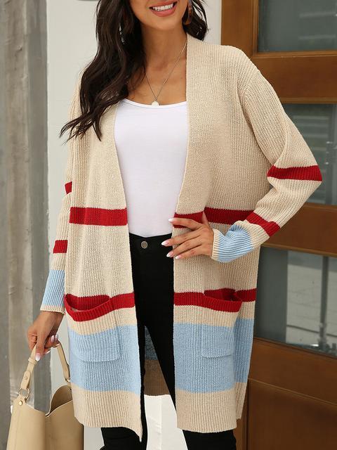 Stripe Stitching Contrast Sweater Cardigan