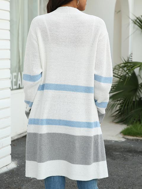 Stripe Stitching Contrast Sweater Cardigan
