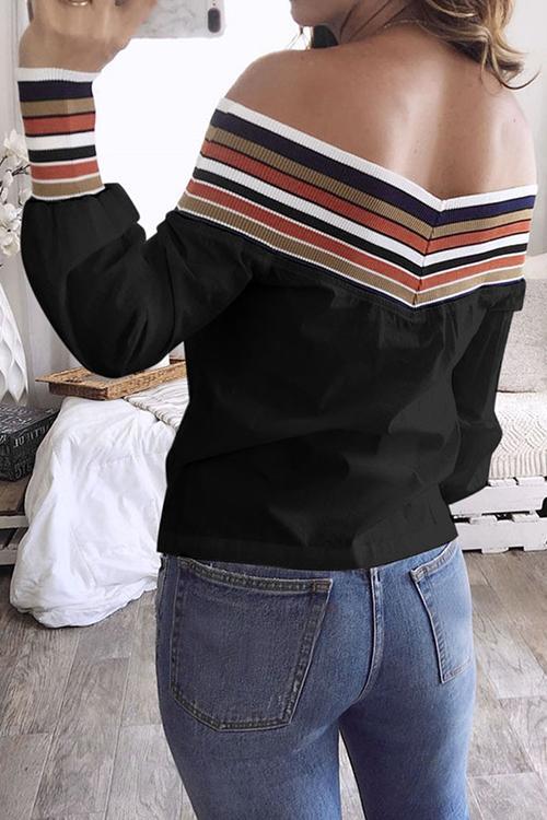 Colorful Stripe Off Shoulder Puff Sleeve Blouse