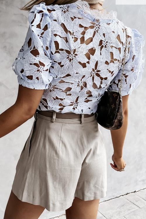 Lace Hollow Half Sleeve Blouse
