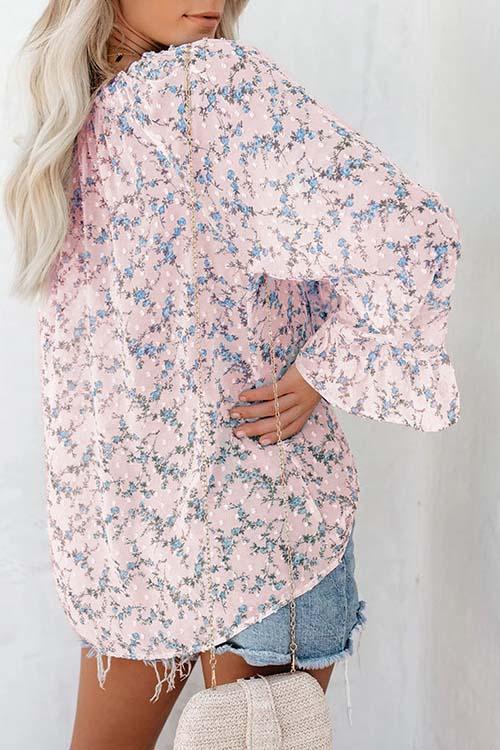Floral Print Flares Sleeve Blouse