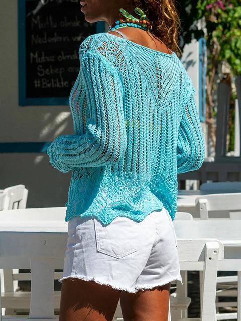 V-neck Hollow Out Knitted Tunic Top