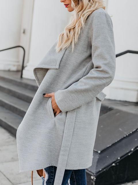 Plain Long Sleeve Drape Front Coat