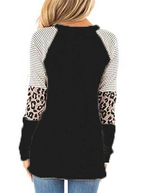 Long Sleeve Striped Leopard Stitching Tops