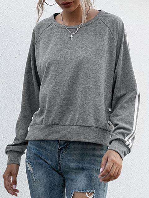 Solid Color Stripe Round Neck Loose Pullover