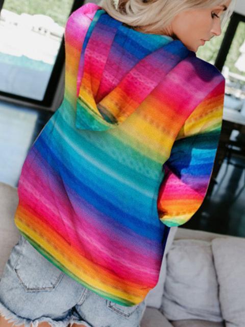 Rainbow Printed Casual Hooded Sweatshirt