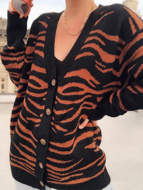 Zebra Pattern Button Knit Cardigan Coat