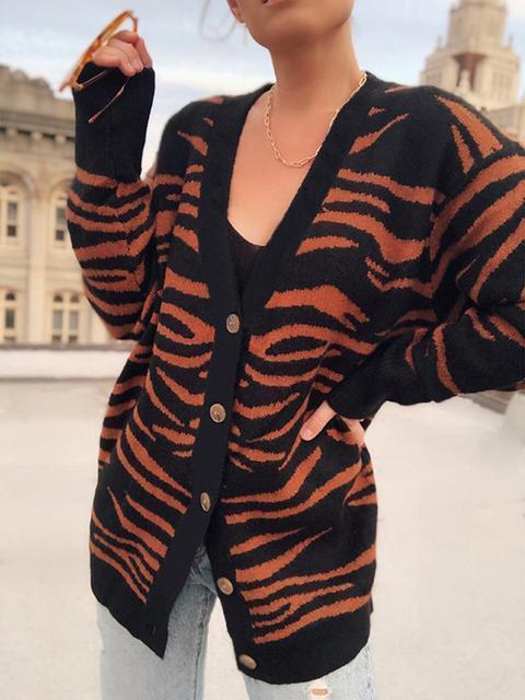 Zebra Pattern Button Knit Cardigan Coat
