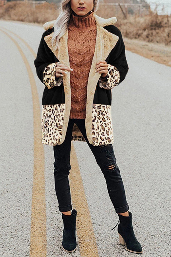 Winter Wonderland Pocket Leopard Plush Coat