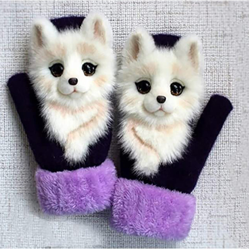 Cartoon plush knitted warm Christmas gloves