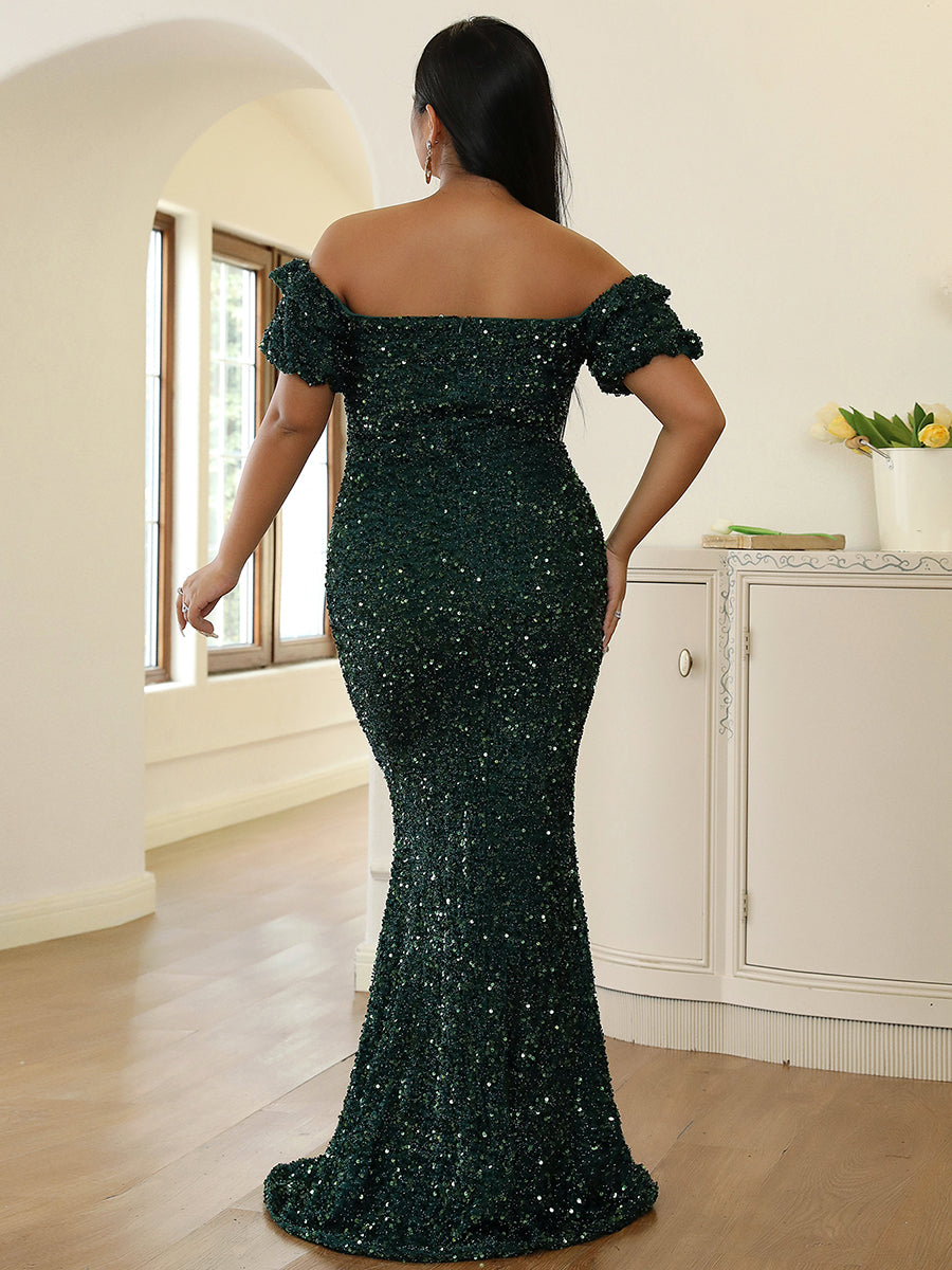 Plus Size Backless Sequin Mermaid Evening Dress PWY96