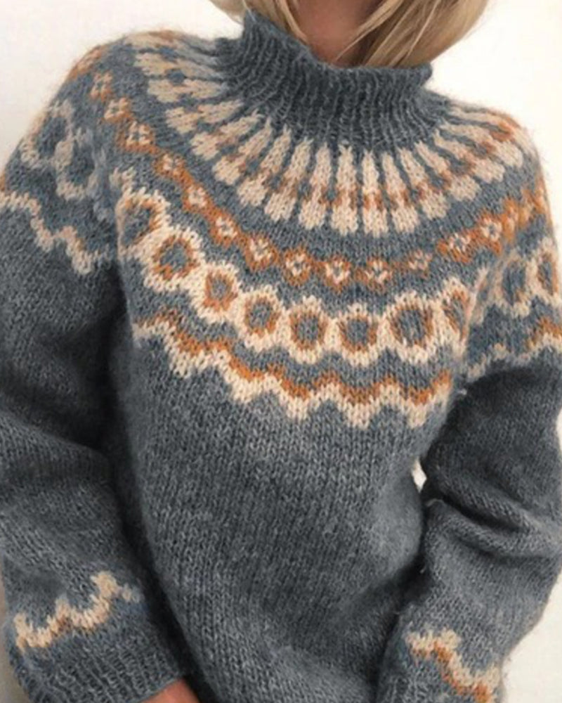 Aztec Pattern Chunky Knit High Neck Sweater
