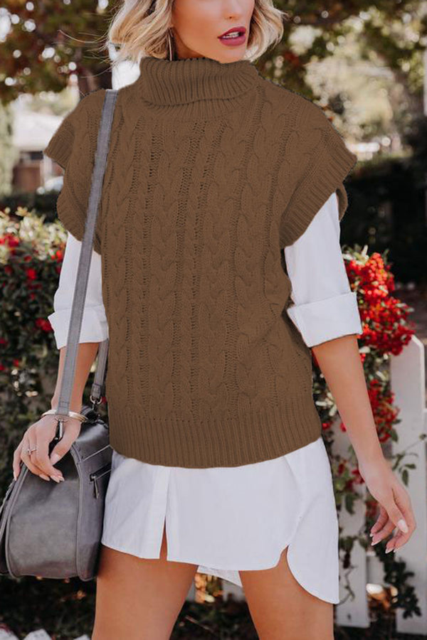 Natalia Cable Short Sleeve Turtleneck Sweater