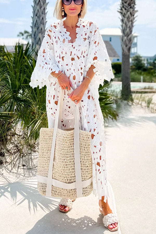 I Belong Here Floral Eyelet Lace Cover Up Beach Midi Dress