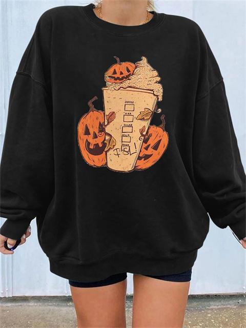 Pumpkin Skull Print Funny Halloween Sweatshirts