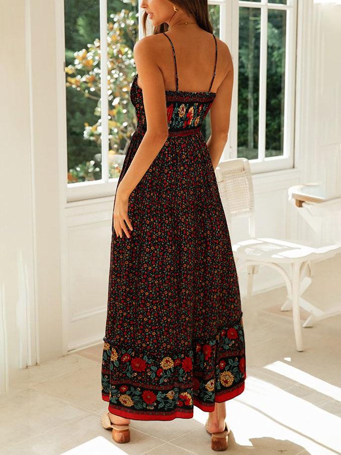 Bohemian V-neck Floral Sling Dress