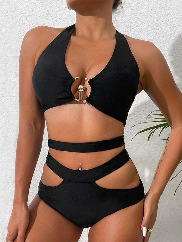 Strappy Cutout Notch Brazilian Bikini Swimsuit