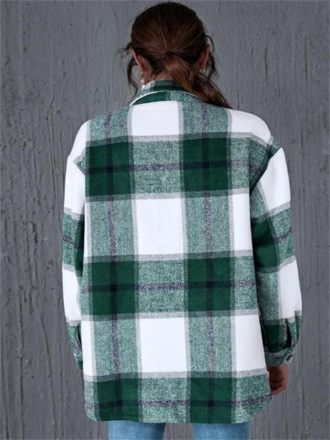Autumn Casual Plaid Shirt Coat with Buttons pockets