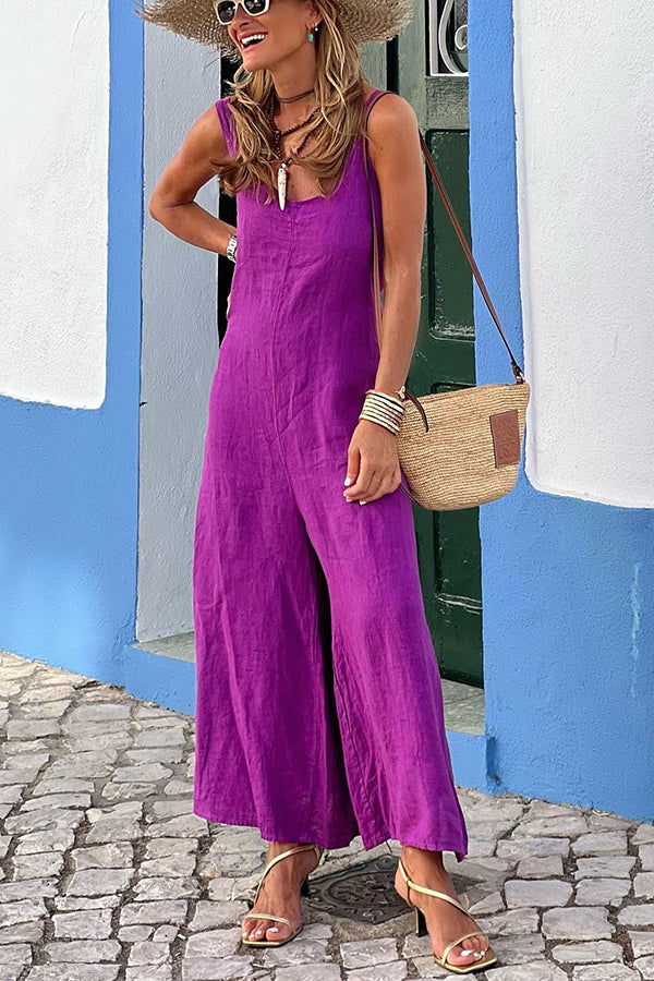 Take The Time Linen Blend Wide Leg Relaxed Jumpsuit