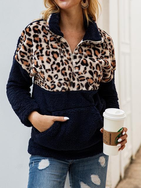 Camo Leopard Patchwork Plush Sweatshirt