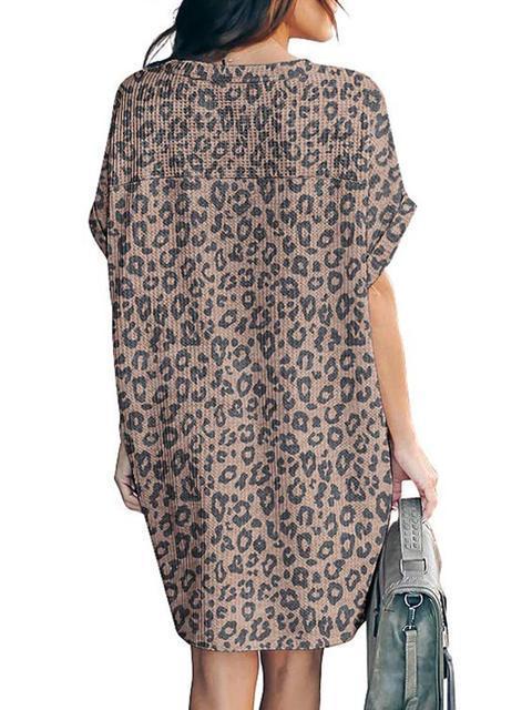 Camo Leopard Print Waffle Knitted Dress