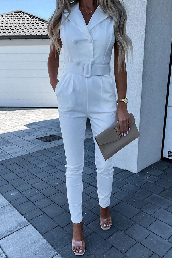 Anything You Need Double Breasted Lapel Jumpsuit