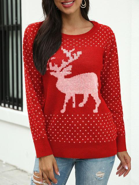 Christmas Fawn Print Long Sleeve Sweater